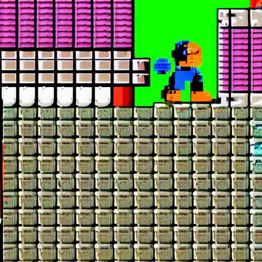 Image similar to new megaman enemy 'chickenman' who has the power of shooting eggs at you, nes 8bit graphics design, high quality detail, Nintendo campcom game design, clean screenshot upload, bright colours