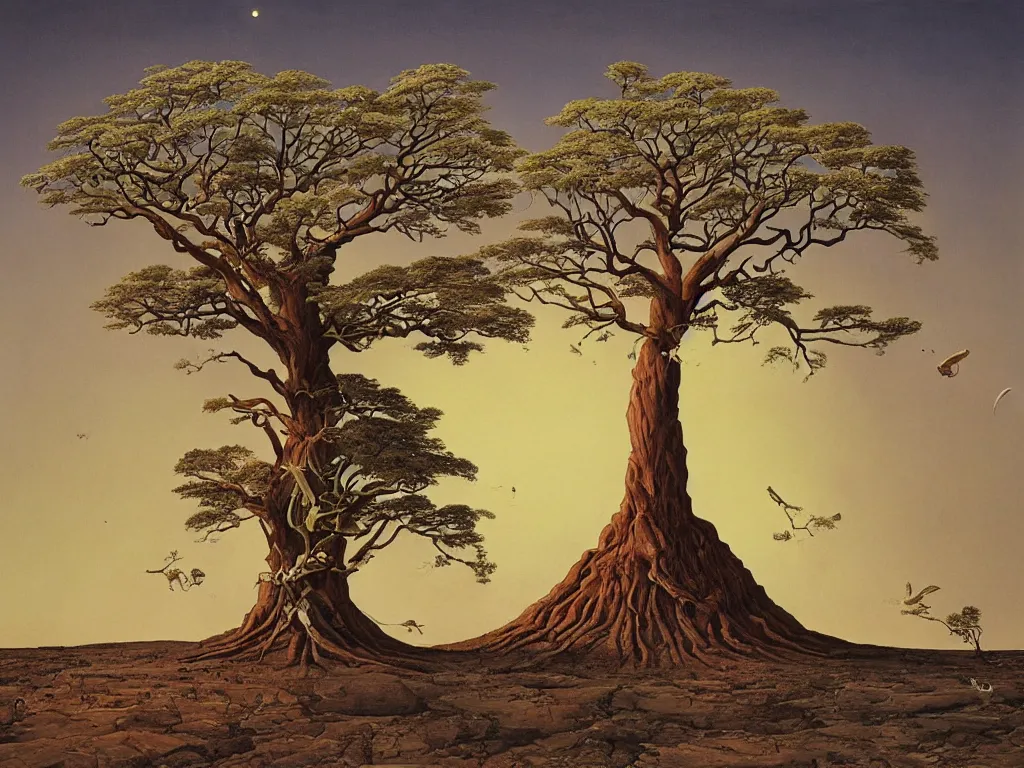 Prompt: The tree of life on Mars. Painting by Walton Ford.