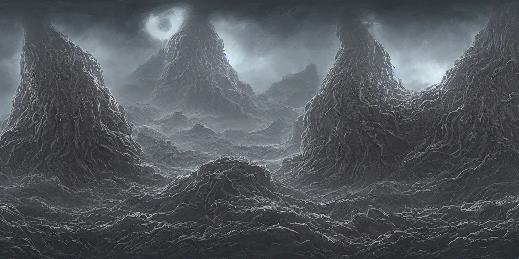 Image similar to depiction of yog - sothoth, dark colour, matte painting, concept art, highly detailed