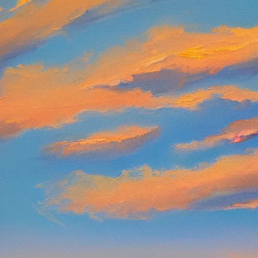 Image similar to a detailed oil painting of wispy clouds at dusk