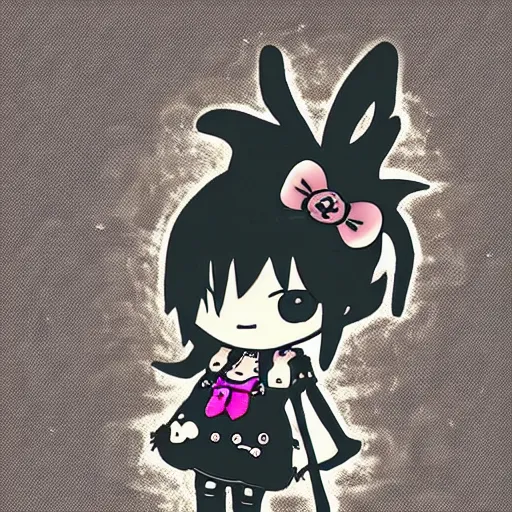 Prompt: punk little girl, profile picture, grunge fashion, reflection, cute artwork, inspired by made in abyss, hello kitty art style, gothic style, 8 k