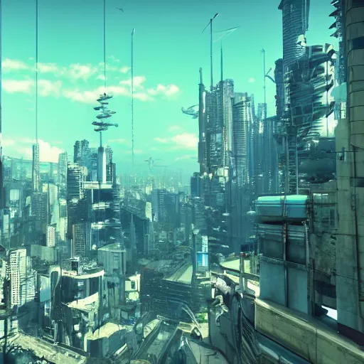 Image similar to cyberpunk dystopia wide angle shot makoto shinkai