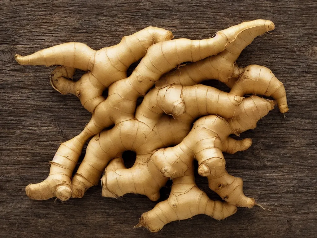 Image similar to a ginger root in the shape of a pack mule, a pack mule, a pack mule shaped ginger root, hyperrealistic