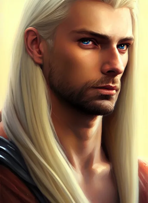 Prompt: a _ fantasy _ style _ portrait _ painting _ of male, long dark blonde hair and blonde stubble, white, rpg dnd oil _ painting _ unreal _ 5 _ daz. _ rpg _ portrait _ extremely _ detailed _ artgerm _ greg _ rutkowski _ greg
