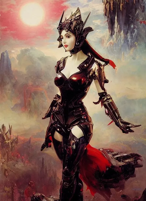 Prompt: Amouranth as an evil futuristic Goddess by Frederick Edwin Church and John Berkey, rule of thirds, seductive look, beautiful, in intergalactic Japan, Refined, masterpiece