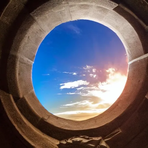 Prompt: stargate made of stone that form a circle, cinematic view, epic sky - n 4