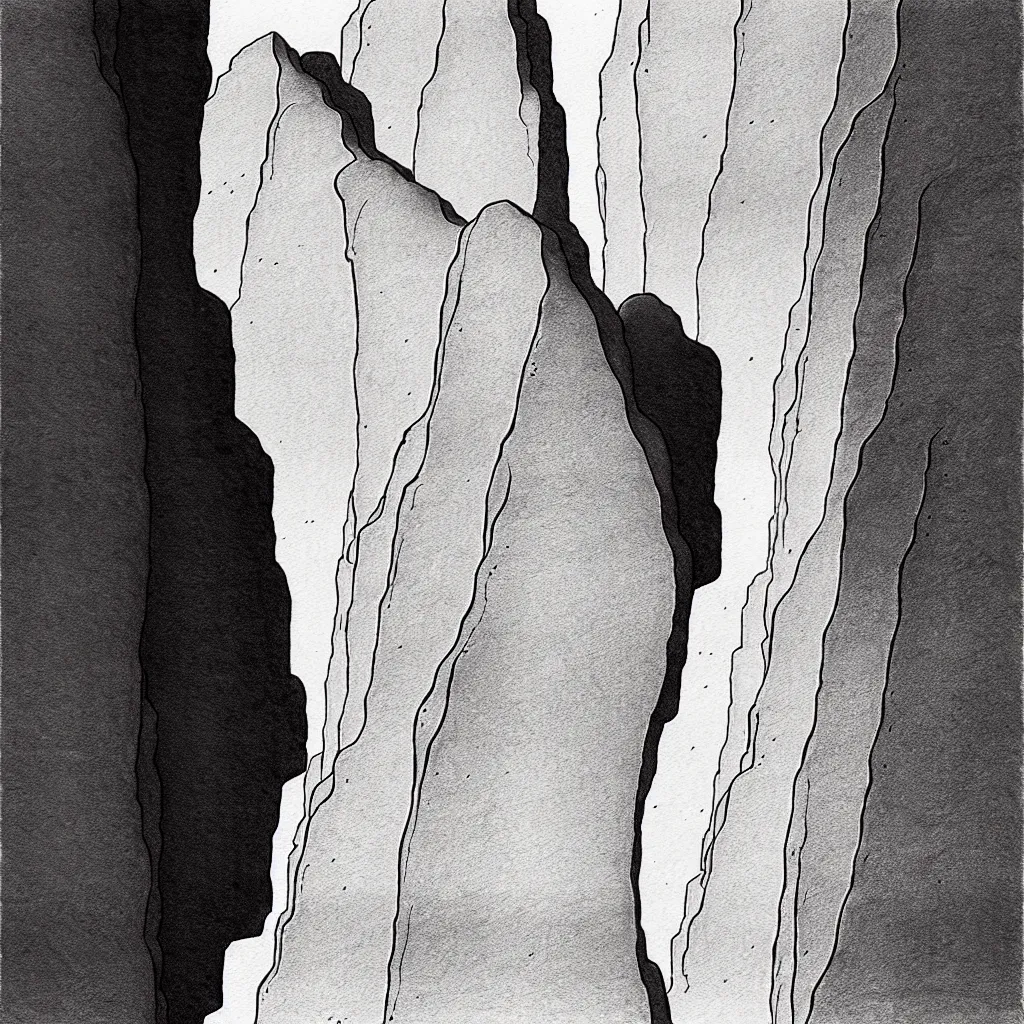 Image similar to slot canyons by moebius, minimalist ink drawing with long lines