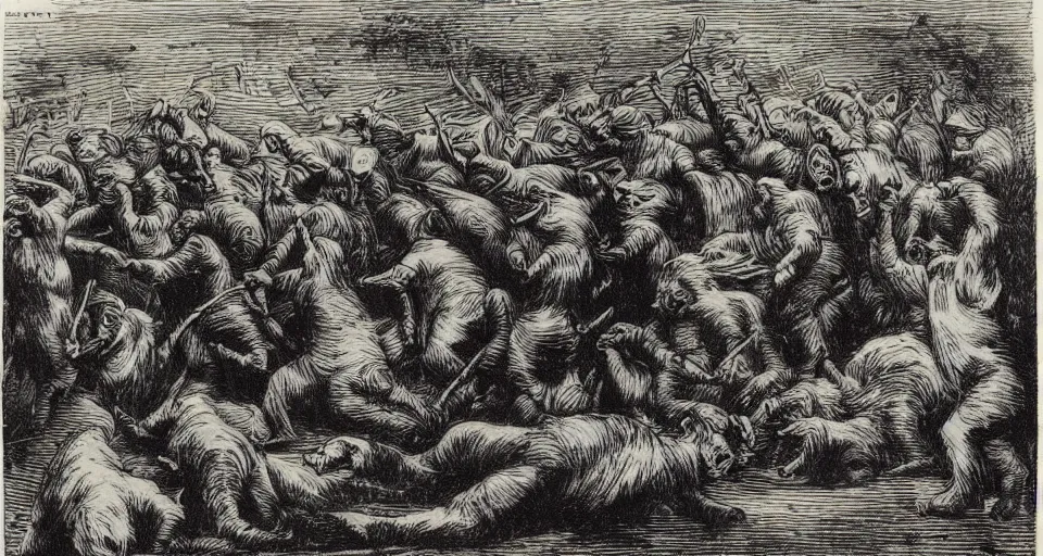 Prompt: an etching of elisha calling bears to attack the forty youth, by albert rosenthal!!!!!!!!!!!!!!!!!!!