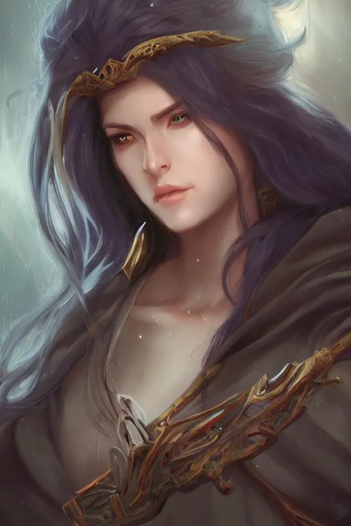 Image similar to A beautiful female dnd cleric with long flowing hair by WLOP, ross tran and larry elmore