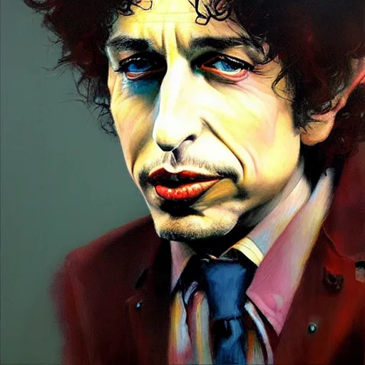 Image similar to caricature portrait of bob dylan, detailed face, detailed painting, epic lighting, by ilya repin, phil hale and kent williams