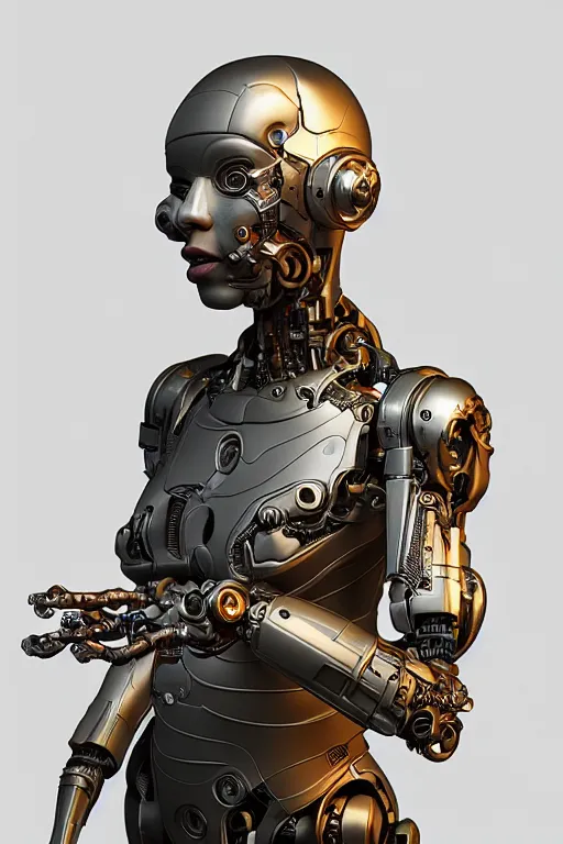 Image similar to portrait of a happy female cyborg, intricate, dystopian toy, sci - fi, extremely detailed, biopunk suit, digital painting, sculpted in zbrush, artstation, concept art, smooth, sharp focus, illustration, chiaroscuro lighting, golden ratio, incredible art by stanley artgerm lau and greg rutkowski and alphonse mucha and simon stalenhag
