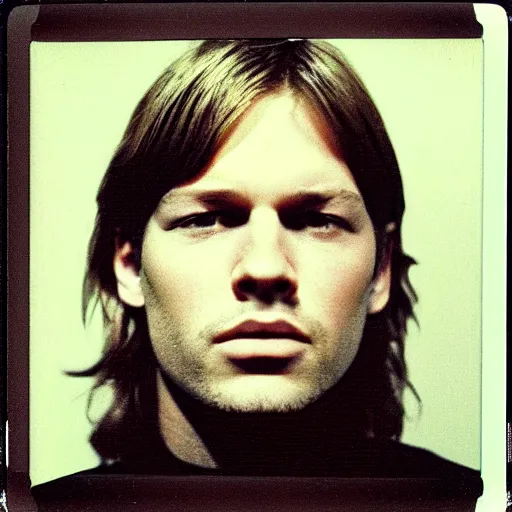 Image similar to Mugshot Portrait of Young David Gilmour, taken in the 1970s, photo taken on a 1970s polaroid camera, grainy, real life, hyperrealistic, ultra realistic, realistic, highly detailed, epic, HD quality, 8k resolution, body and headshot, film still, front facing, front view, headshot and bodyshot, detailed face, very detailed face