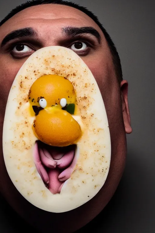 Image similar to 📷 gabriel iglesias the egg 🥚, made of food, head portrait, dynamic lighting, 4 k