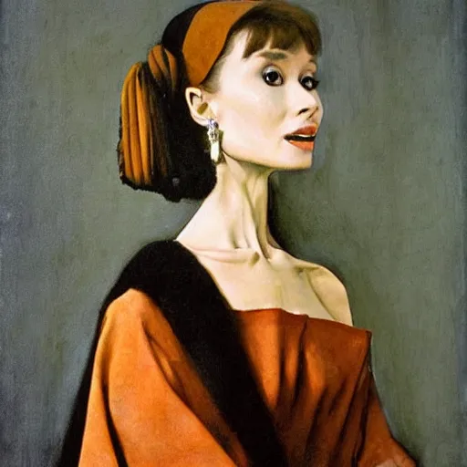 Image similar to audrey hepburn art by johannes vermeer