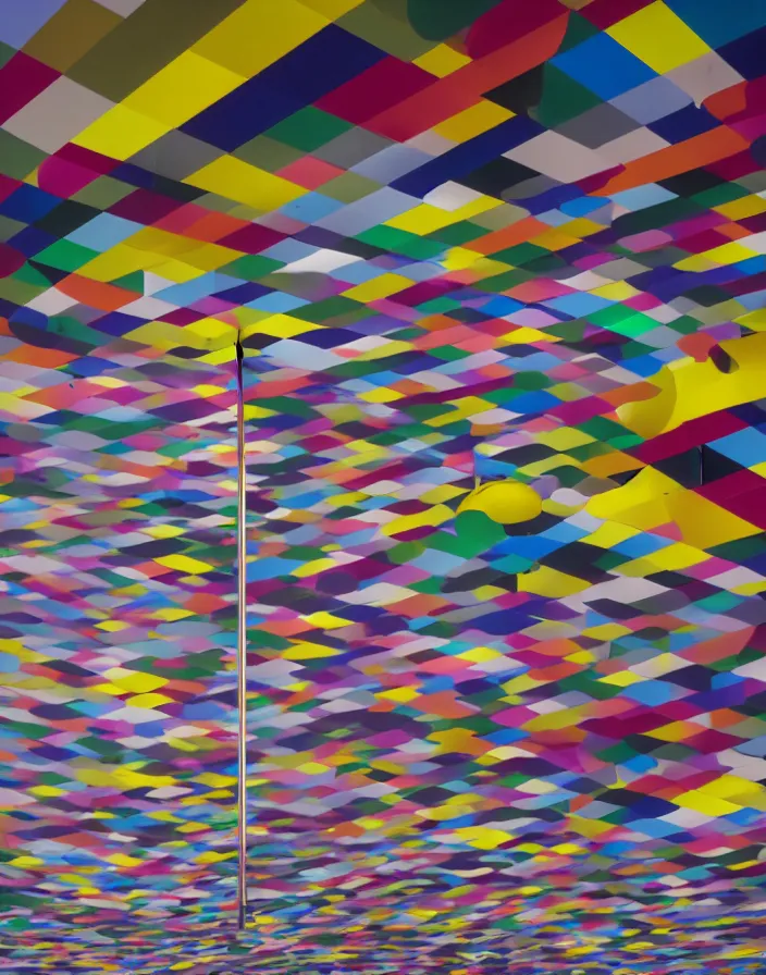 Prompt: high fashion close - up of a slick fashionable zara raincoat floating suspended mid - air over a wet rainy contemporary lighting art installation designed by olafur eliason, okuda, shot by steven meisel, denis villeneuve, wes anderson, lily frank, symmetry, rule of thirds