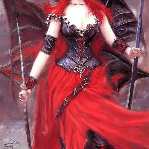 Prompt: Gothic elf princess in red dragon armor by Konstantin Razumov H 832