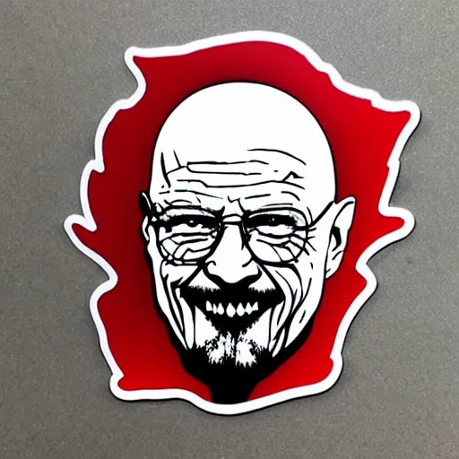 Image similar to die cut sticker, walter white laughing like the joker, splatter paint