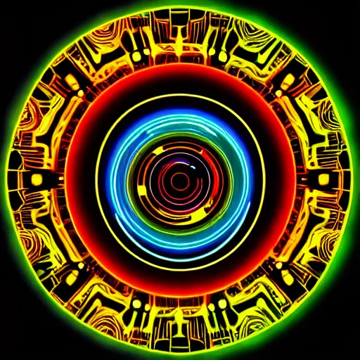 Image similar to cyberpunk neon colored blackhole mandala eye art