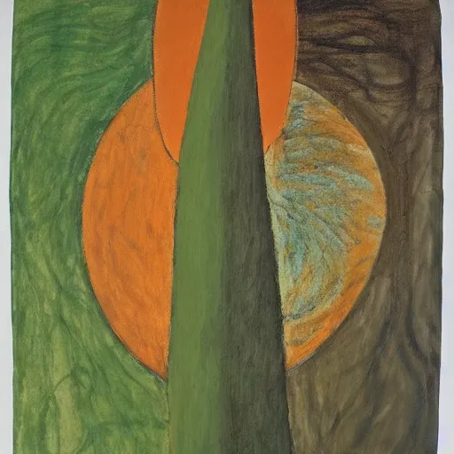 Prompt: ecstatic, unified burnt umber, fern green by barbara hepworth. a beautiful experimental art of a woman with long flowing hair, wild animals, & a dark, starry night sky.