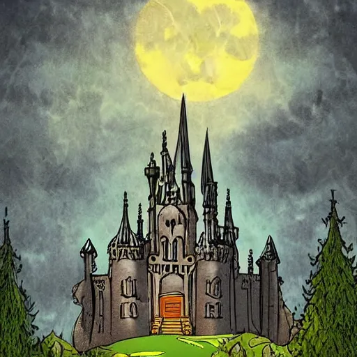 Image similar to beautiful gothic castle landscape in the style of Jim Davis