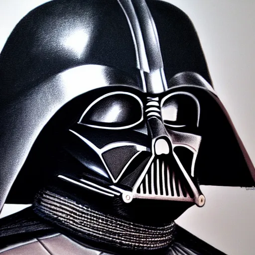 Image similar to colored pencil drawing of darth vader, portrait in the louvre