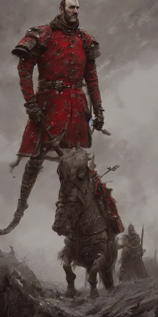 Image similar to stannis baratheon, artstation, jakub rozalski, high detail, dramatic lighting