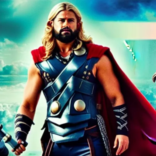 Image similar to film still of rocking star yash as thor in thor ragnarok