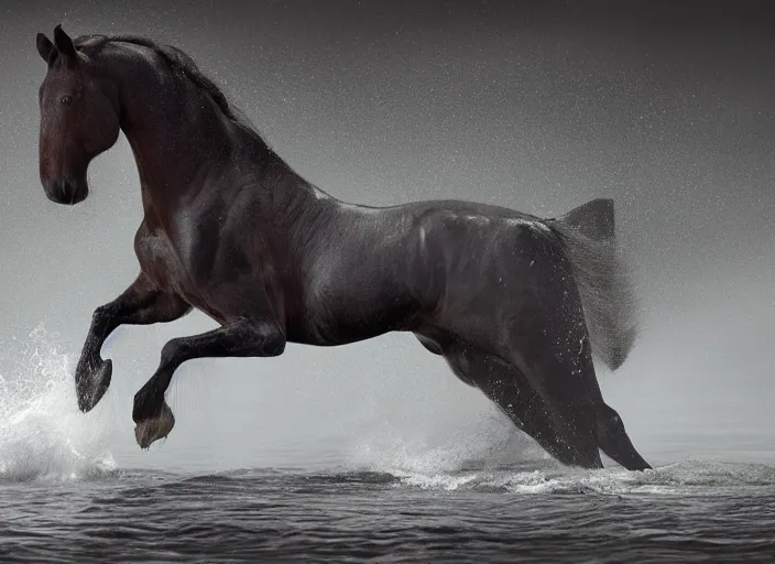 Prompt: horse with crocodile tail, national geographic photography