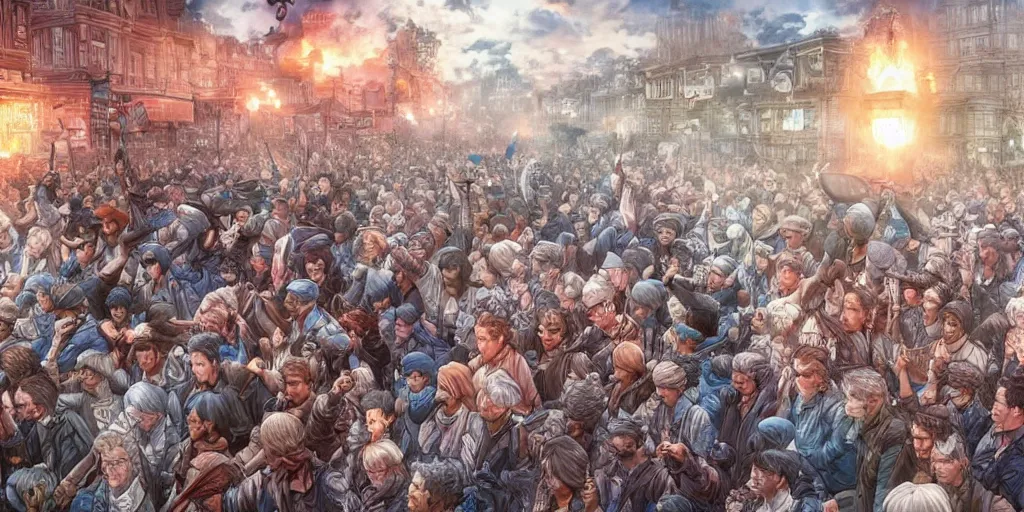 Image similar to i am happy to join with you today in what will go down in history as the greatest demonstration for freedom in the history of our nation. ultrafine detailed colored hyperrealistic illustration by kim jung gi, james jean, intricate linework, sharp focus, octopath traveler, final fantasy, unreal engine highly rendered, global illumination, radiant light, intricate environment