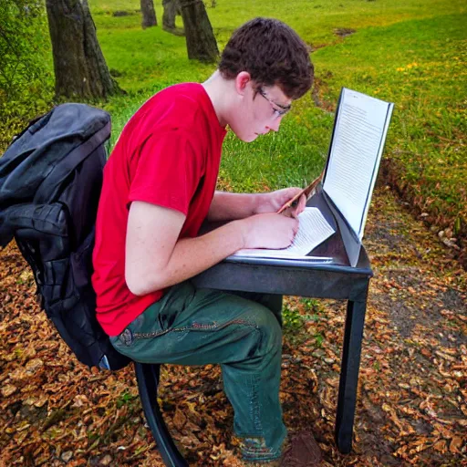 Prompt: Ethan Smith writing his next guide, (EOS 5DS R, ISO100, f/8, 1/125, 84mm, postprocessed, facial features)