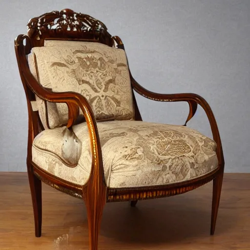 Prompt: art - deco baroque chair, product photo, highly detailed