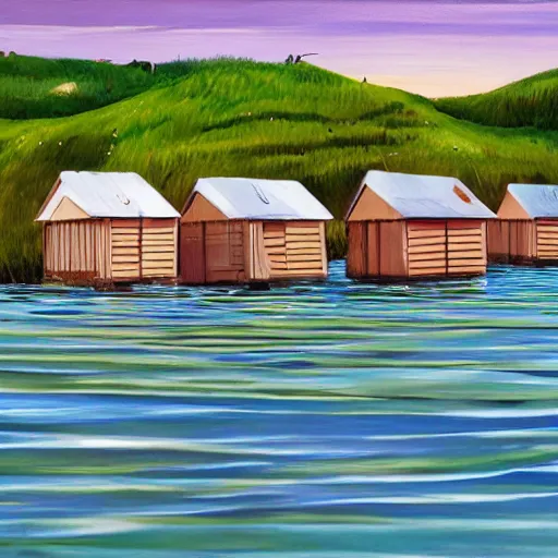 Prompt: wood houses floating on the ocean, RHADS, sharp image, 8K HD