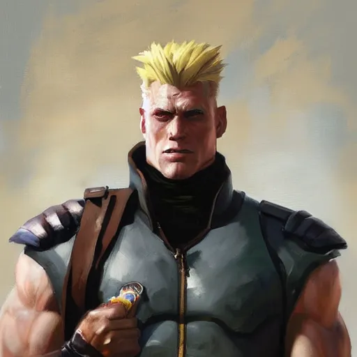 Image similar to greg manchess portrait painting of partially armored guile from street fighter as overwatch character, medium shot, asymmetrical, profile picture, organic painting, sunny day, matte painting, bold shapes, hard edges, street art, trending on artstation, by huang guangjian and gil elvgren and ross tran