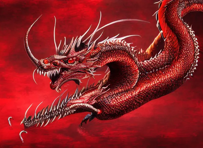 Image similar to An ultra detailed red dragon, 4k, photorealistic,