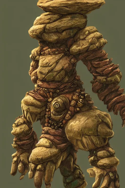 Image similar to zelda fantasy art giant golem troll wood rock greeble gemstone, global illumination ray tracing hdr fanart arstation by sung choi and eric pfeiffer and gabriel garza and casper konefal