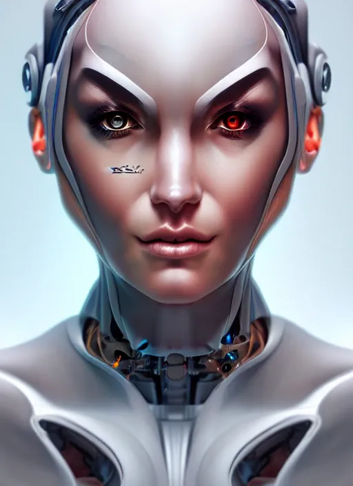 Prompt: portrait of a cyborg woman by Artgerm (rotation head +200!!), biomechanical, hyper detailled, trending on artstation