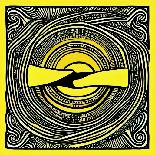 Image similar to tattoo sketch of a ocean, on a yellow canva, maori, ornamental, line art, vector,