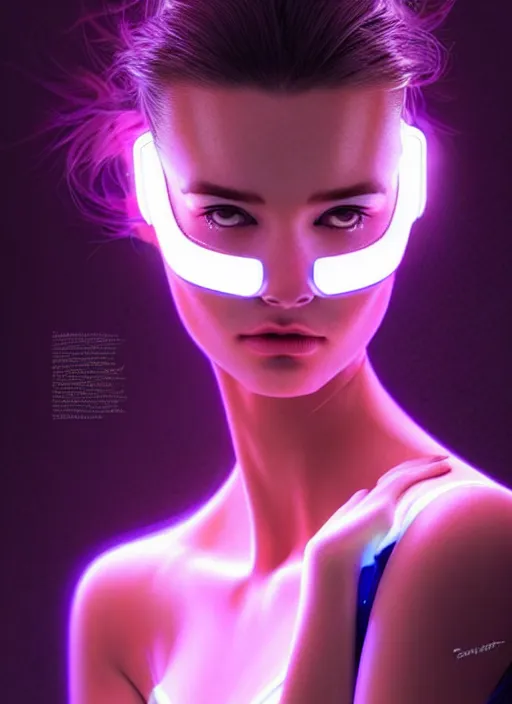 Image similar to photorealistic an european female humanoid with heavy freckle cheeks, cyber neon lightings, futurism, cyberpunk high fashion, elegant profile pose, intricate details, crispy quality, digital photography, trending in artstation, trending in pinterest, no watermark signature, cinematic, 4 k ultra hd, art by artgerm, art by greg rutkowski, art by pascal blanche