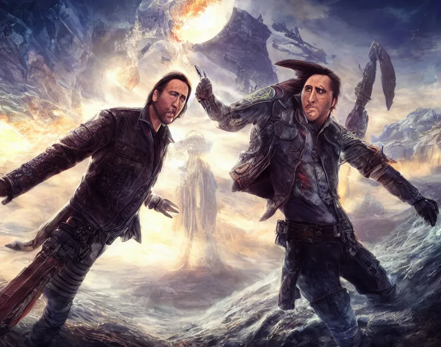 Image similar to nicolas cage save the universe from giant snail, beautiful texture, beautiful graphics, fantasy artwork, very beautiful scenery, hd, hdr, ue 5, ue 6, unreal engine 5, cinematic 4 k wallpaper, 8 k, ultra detailed, by popular digital, details, beautiful image ever created, high resolution, artstation, award winning