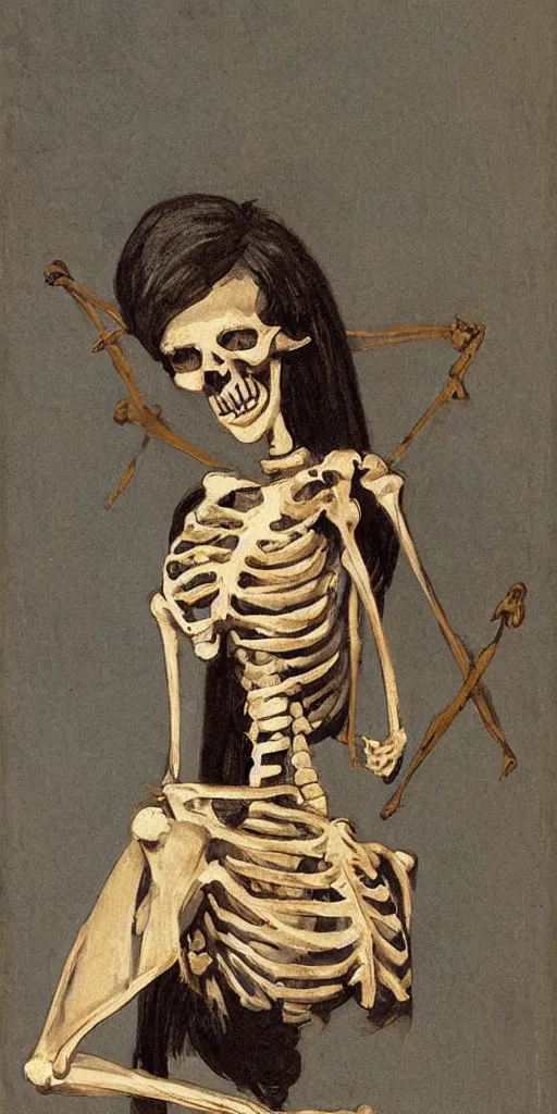 Prompt: cute smiling skeleton girl, socialist realism painting, highly detailed