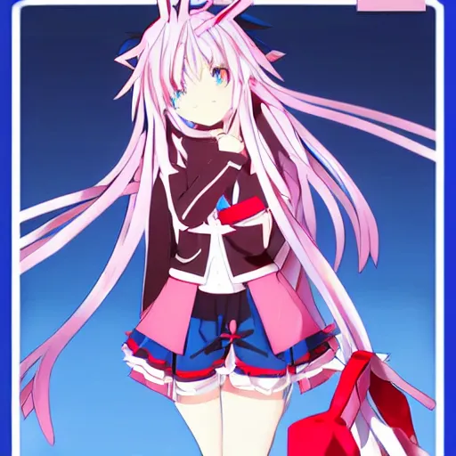 Image similar to astolfo from fate in blue red and white colored clothes