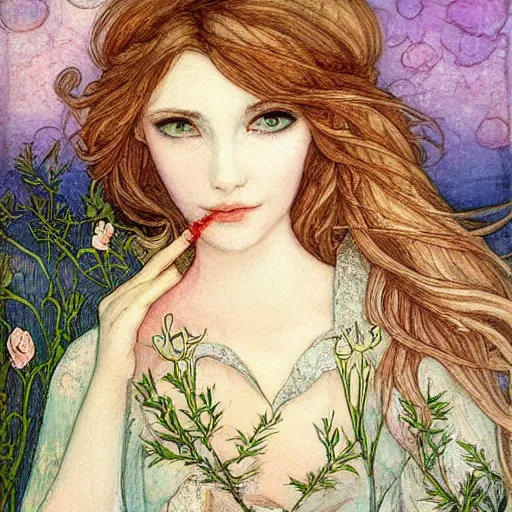 Image similar to happy birthday julia painting by rebecca guay. happy. sweet. soft light. pastel tones