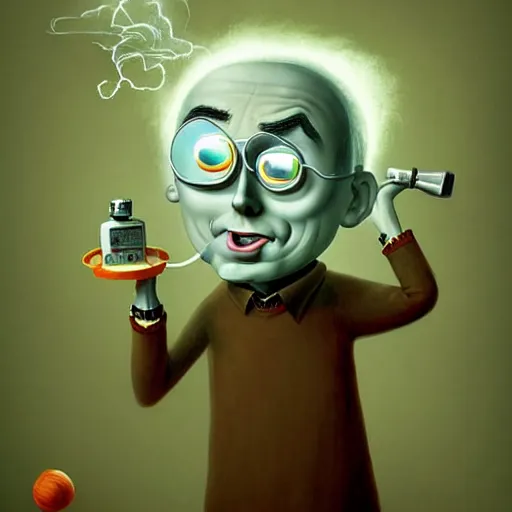 Image similar to Sheldon cooper failed experiment Funny cartoonish, sheldon cooper mad scientist cartoonish, lightnings and smoke, by Gediminas Pranckevicius H 704