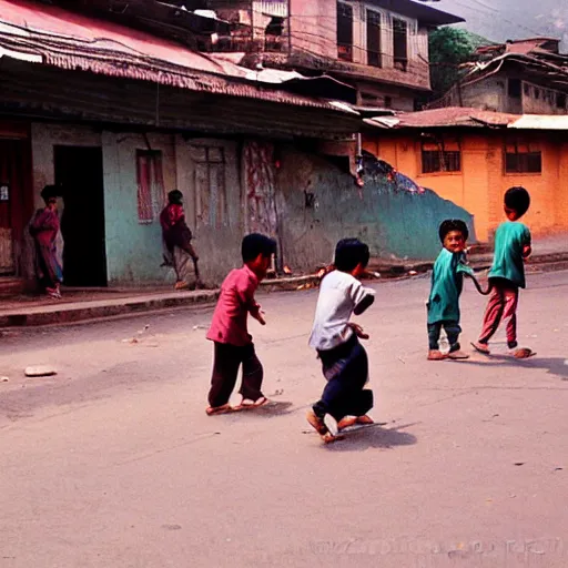 Image similar to 1 9 9 0 s streets of kathmandu, boys playing on the streets