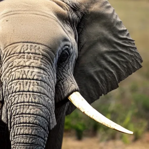 Image similar to a detailed, close - up photograph of an elephant with tiger skin