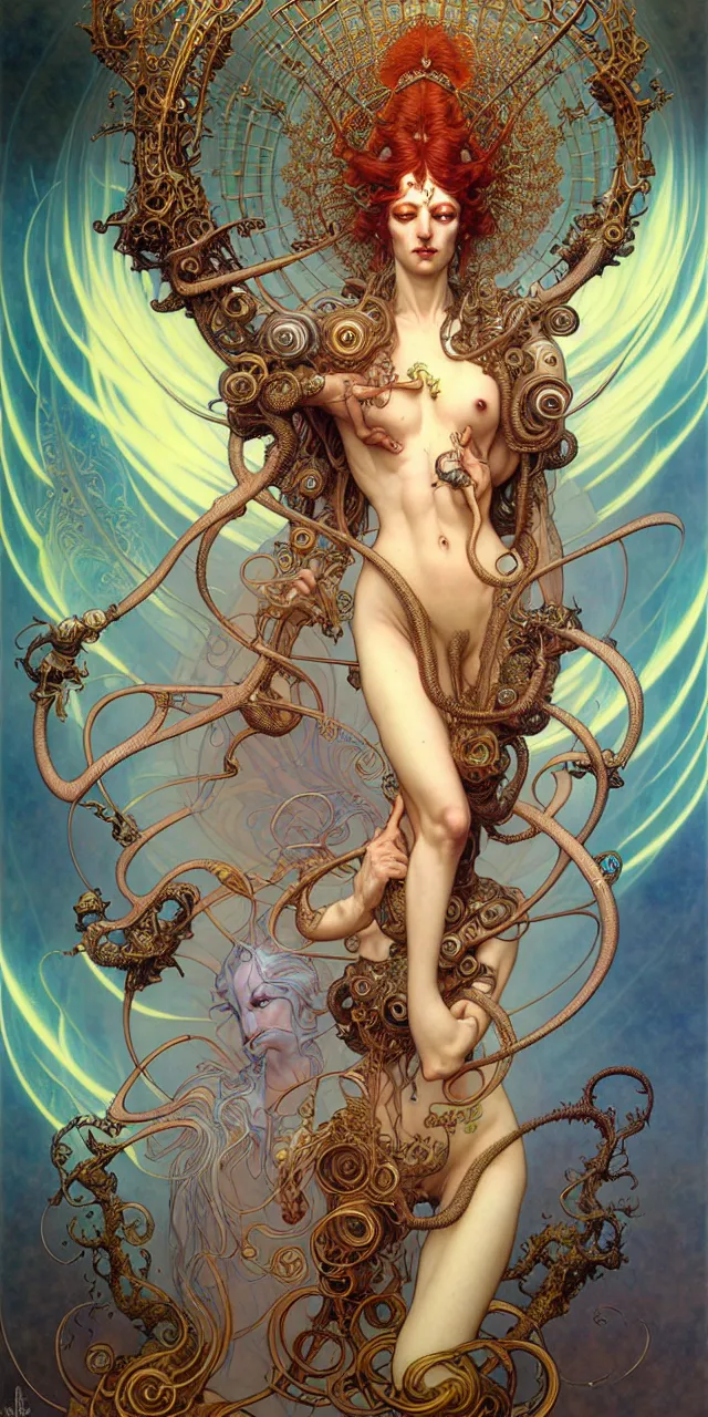 Image similar to beautiful ardhnarishwar art nouveau fantasy character portrait, ultra realistic, intricate details, the fifth element artifacts, highly detailed by peter mohrbacher, hajime sorayama, wayne barlowe, boris vallejo, aaron horkey, gaston bussiere, craig mullins alphonse mucha, arty nouveau curves and spirals,