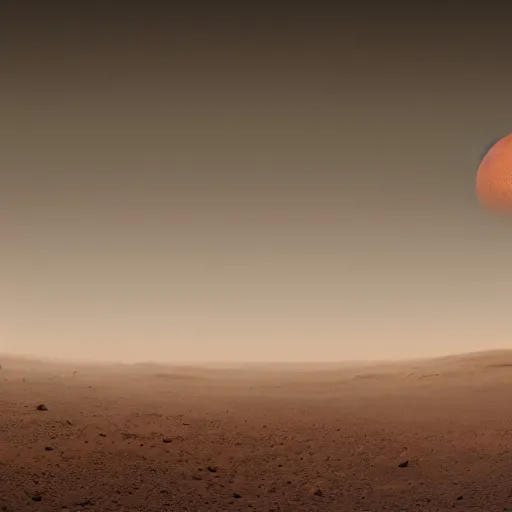 Image similar to first step on mars, foggy atmosphere, bright, high resolution