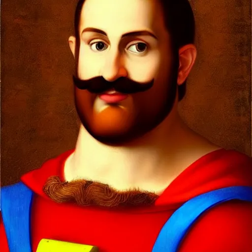 Image similar to a beautiful portrait of super - mario!!!!!! renaissance painting by da vinci featured on artstation