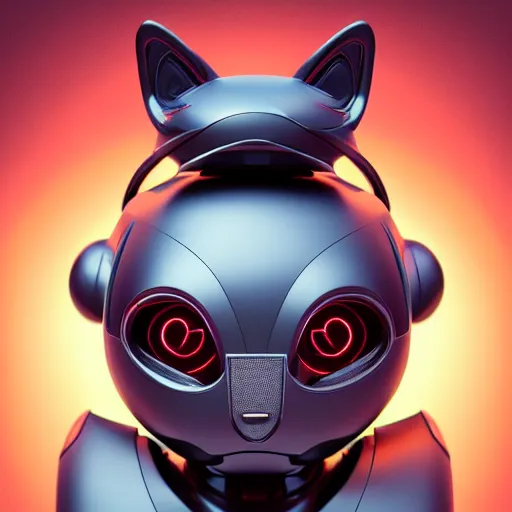 Image similar to product photo of a futuristic stylized pet robot, kitten puppy teddy mix, super cute robot face, big eyes small mouth, large ears, large tail, by artgerm and greg rutkowski and marc newson, alphonse mucha, zaha hadid, side view, volumetric light, detailed, octane render, midsommar - t