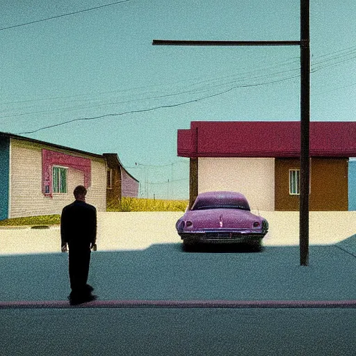 Image similar to pastel 3 d minimalist, street scene by jeffrey smart and gregory crewdson